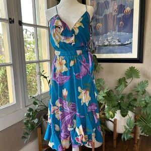 Vintage Esprit Floral Wrap Dress with Ruffled Hem